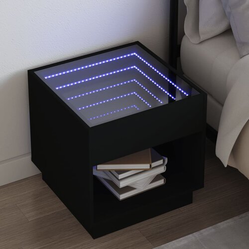 vidaXL Nočna mizica z neskončnimi LED črna 50x50x50 cm Cene