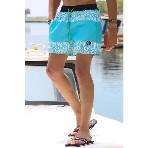 Madmext Green Patterned Swim Shorts with Pocket 5788