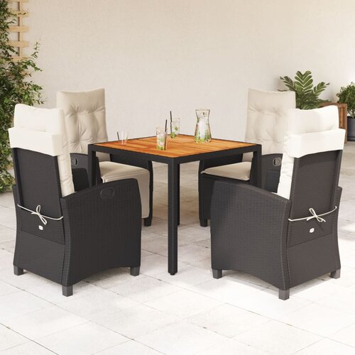  3-dijelni vrtni blagovaonski set s jastucima od poliratana crni Crna 90 cm table length Slike