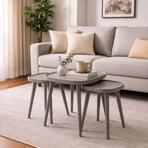 Hanah home set od 3 umetnutih stočića Polen Kare 3, sivi Slike