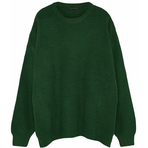Trendyol Khaki Plus Size Men Oversize Fit Wide fit Crew Neck Basic Knitwear Sweater Slike