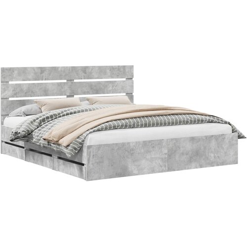  Krevetna konstrukcija s ladicama Betonski sivi 200 x 200 cm Siva 206 x 203 x 100 cm Slike