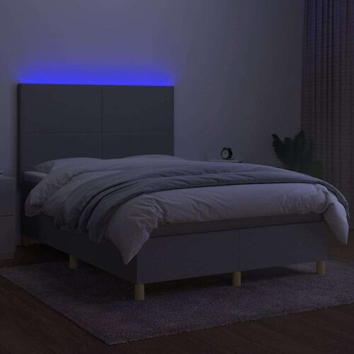  Box spring s madracem LED svjetlosivi 140x200 cm tkanina Slike