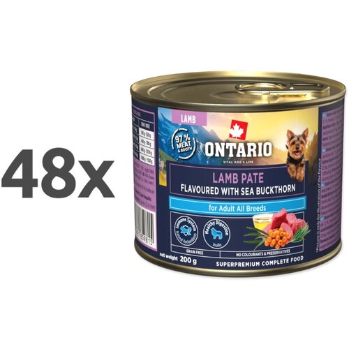 Ontario Dog Adult konzerva, pa&scaron;teta - jagnjetina in rakitovec 48 x 200 g Cene