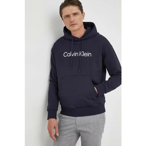 Calvin Klein Bombažen pulover moška, mornarsko modra barva, s kapuco