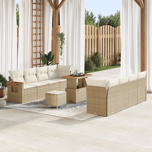 vidaXL 11-delni vrtni sofa set z blazinami bež poli ratan akacija Cene