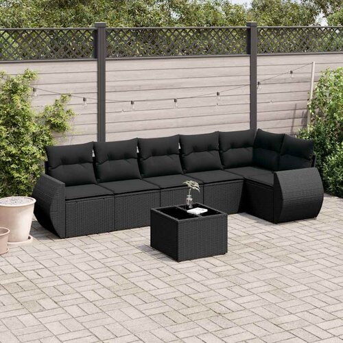  7-dijelni set vrtnih sofa od poliratana s jastucima crni Cijene