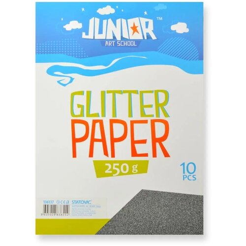Junior jolly Glitter Paper, papir sa šljokicama, A4, 250g, 10K, odaberite nijansu Crna Slike