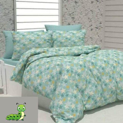  posteljina za bračni krevet-yellow green stars Cene