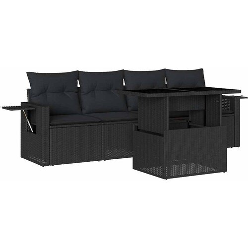  5-dijelna vrtna garnitura od poliratana s jastucima crna 100 x 55 x 73 cm Slike