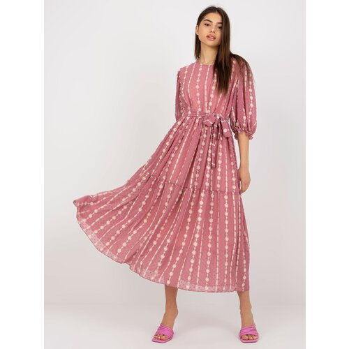 Fashion Hunters Dusty pink midi dress with ruffle and embroidery Slike