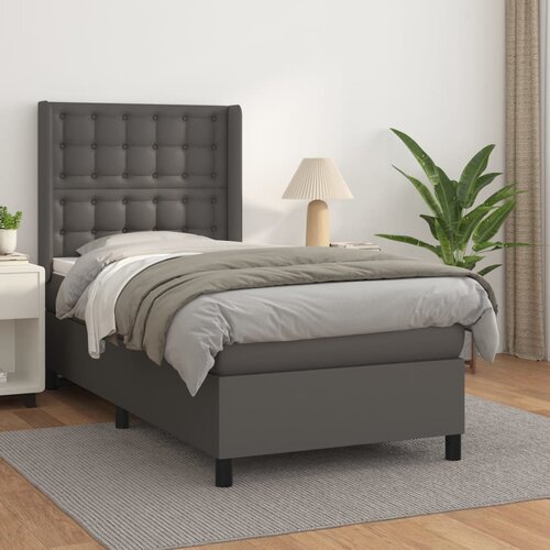 The Living Store Box spring postelja z vzmetnico siv 90x190 cm umetno usnje - Box Spring Postelja, (21518317) Slike