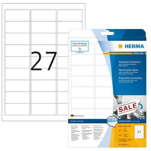 Herma etikete 63X29,6 A4/27 1/25 removable ( 02H4347 ) Cene