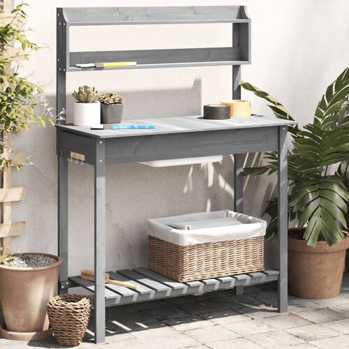 vidaXL Miza za sajenje z umivalnikom siva 147,5x44x139,5 trden les Cene