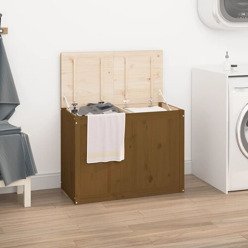 VidaXL Zaboj za perilo medeno rjav 88,5x44x66 cm trdna borovina Slike