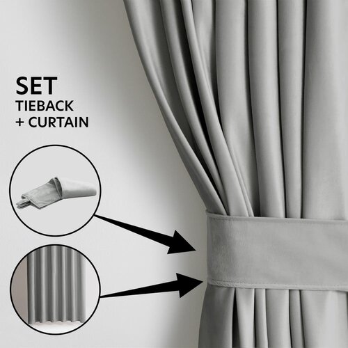 AmeliaHome Svetlo siva žametna zavesa za delno zatemnitev 140x270 cm Pleat &amp;ndash; Slike