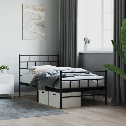 VidaXL Kovinski posteljni okvir z vzglavjem in vznožjem črn 90x190 cm Slike