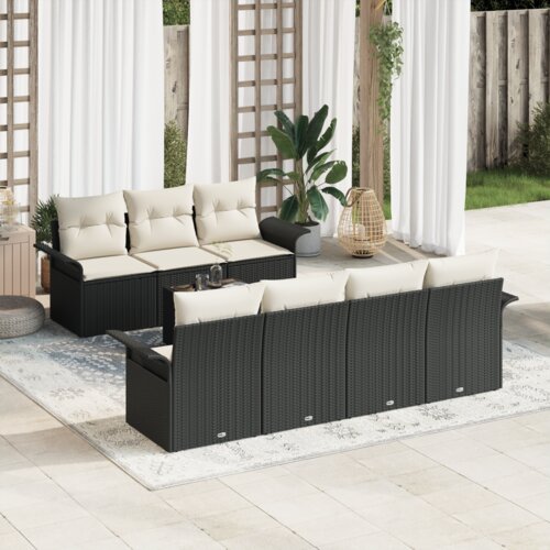  8-delni vrtni set sofa s blazinami črni poli ratan Cene