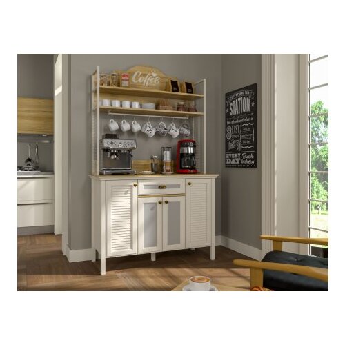 Hanah home Višenamenska vitrina za kafe Krem Hrast Bela FRN 21027 1 Cene