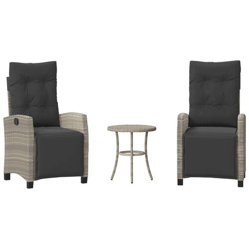  3-dijelni bistro set s jastucima svjetlosivi od poliratana - Svjetlosiva 1 Slike