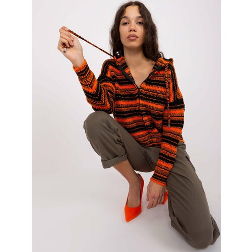 Fashion Hunters Orange and black hooded cardigan Slike