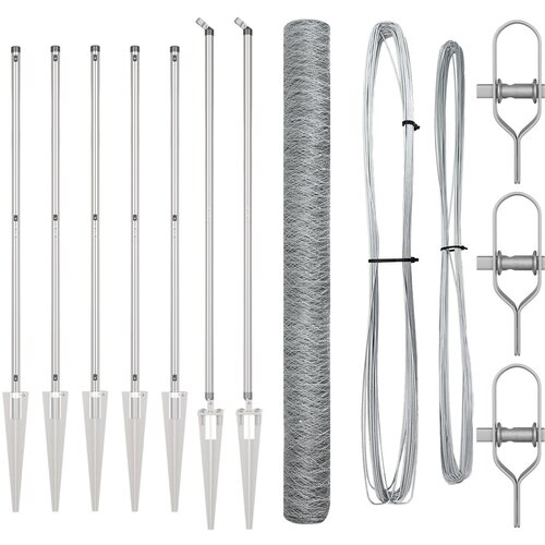 VidaXL Heksagonalna ograja 1.5x10 m Pocinkano jeklo, Ograjne stojala s konico 7 kos &amp;Oslash;32 mm 170 cm Pocinkano jeklo Slike