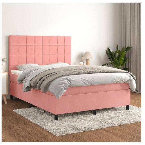  Box spring postelja z vzmetnico roza 140x200 cm žamet Cene