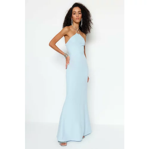 Trendyol Light Blue Evening Dress With Lining, Woven with Shiny Stones