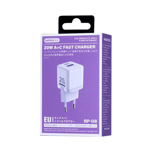 Remax Kućni punjač Kings RP-U8, 20W, USB-A i USB-C, Bijeli Slike