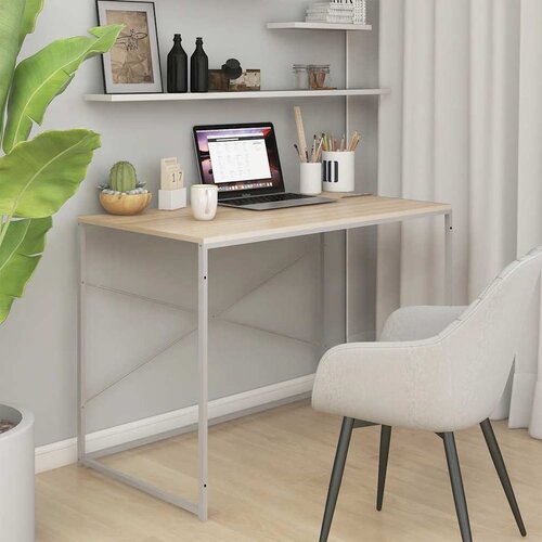  Stol za računalo bijeli i hrast 110x60x70 cm konstruirano drvo Cijene