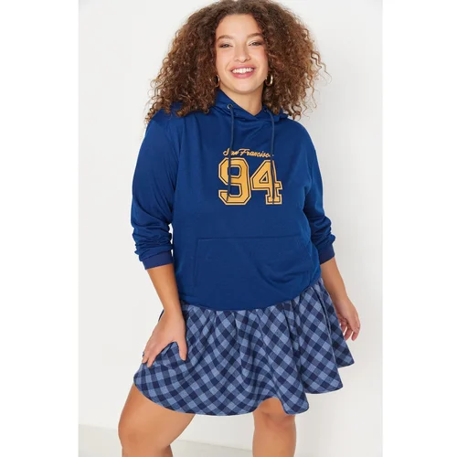 Trendyol Curve Navy Printed Knitted Sweatshirt