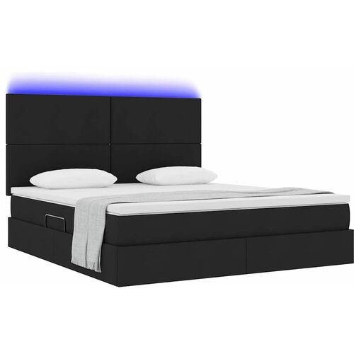  LED krevet za pohranu s madracem Crna 180 x 200 cm Tkanina 204 x 180 x 128 cm Slike