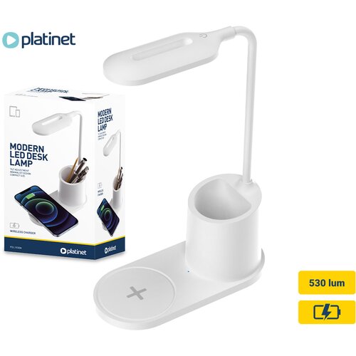 Platinet PDL1930 namizna LED svetilka, upogljiva, 530 lumnov, 3 načini svetenja, brezžični polnilec, vgrajeno stojalo, USB-C, 150cm kabel, IP20, bela, (21591288) Cene