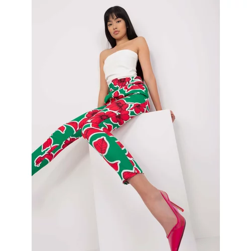 Fashion Hunters Green-pink elegant trousers with print