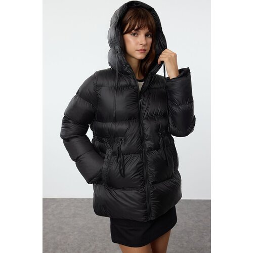 Trendyol black regular fit hooded waist drawstring detail water repellent puffer jacket Slike