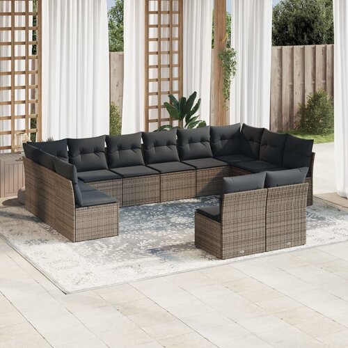 vidaXL 12-dijelni set vrtnih sofa od poliratana s jastucima sivi Cijene