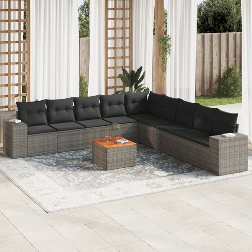 vidaXL 10-dijelni set vrtnih sofa od poliratana s jastucima sivi Cijene