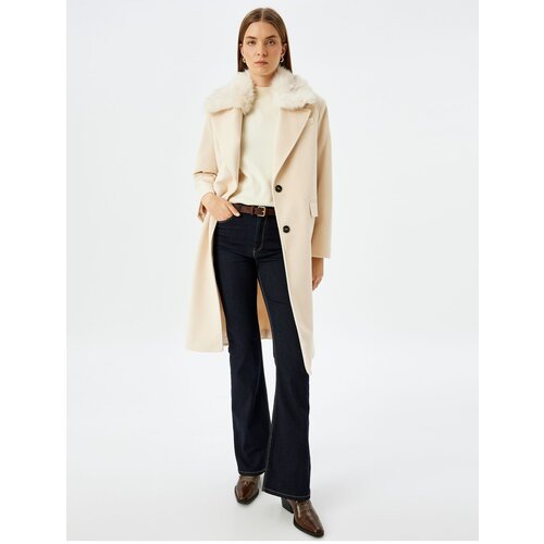 Koton Double Breasted Long Cashmere Coat with Detachable Faux Für Collar Slike