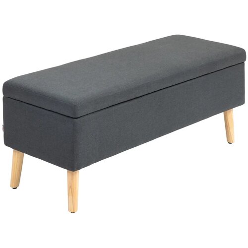  Tapecirana klupa s prostorom za pohranu klupa za krevet u izgledu lana kaučukovo drvo 110 x 39 x 45 cm tamno siva Slike