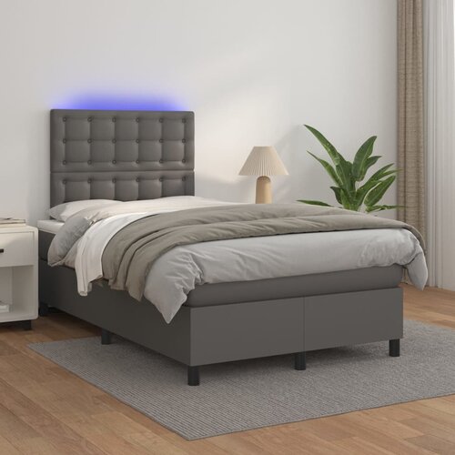 The Living Store Box spring postelja z vzmetnico LED siva 120x200cm umetno usnje - Box Spring Postelja, (21518678) Cene