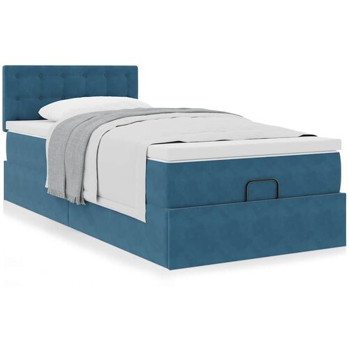 VidaXL Otomanski posteljni okvir z vzmetnico moder 90x200 cm žamet Slike