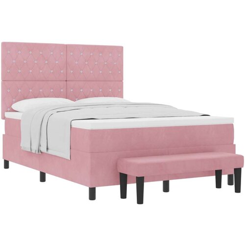 Box Spring Krevet s Madracem i Klupom Ružičasti 160x200 cm Baršun Cijene