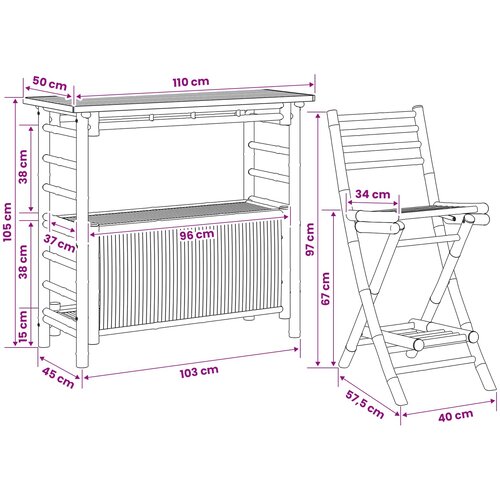  Vanjski bar stol i stolice 3 kom. 2-sjedala Prirodna Bambus Smeđa 110 x 55 x 105 cm Slike