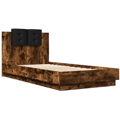  Okvir za krevet s uzglavljem i LED svjetlima boja hrasta Smeđa 90 x 190 cm Slike