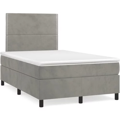 vidaXL Box spring postelja z vzmetnico LED sv. siva 120x190 cm žamet