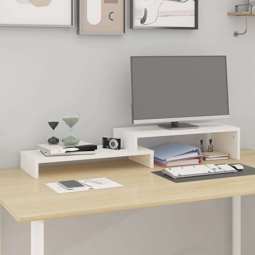 VidaXL stalak za monitor bijeli (52-101) x 22 x 14 cm masivna borovina Slike