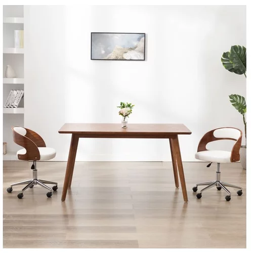  Vrtljiv jedilni stol bel ukrivljen les in umetno usnje
