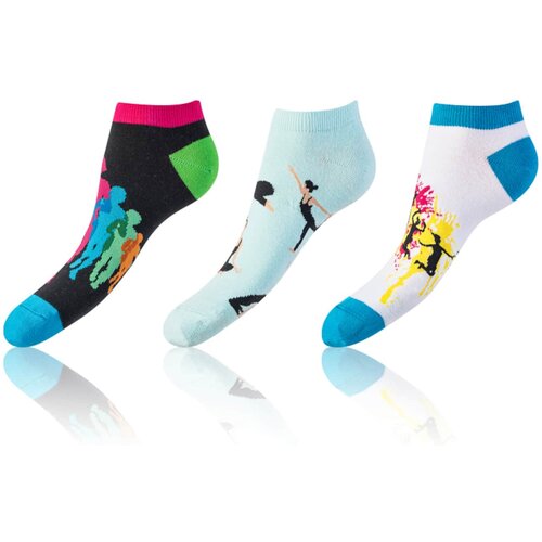 Bellinda CRAZY IN-SHOE SOCKS 3x - Modern colored low crazy socks unisex - blue - green - black Slike