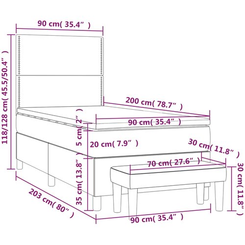 Box spring krevet s madracem tamnosivi 90x200 cm bar&amp;scaron;unasti Slike