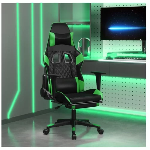  Gaming stol z oporo za noge črno in zeleno umetno usnje